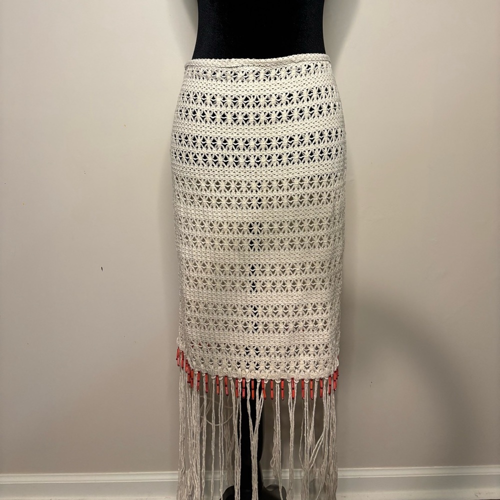 NWT Anim Crochet Fringe Skirt - Cream